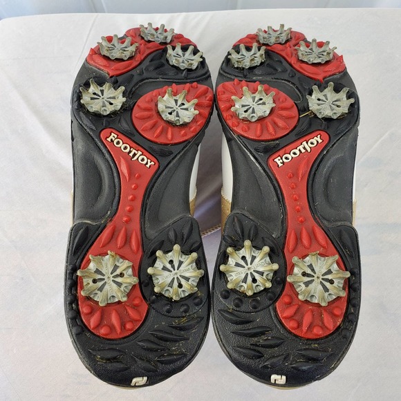 Footjoy FJ Greenjoys Womens White Beige Leather Lace Up Spiked Golf Shoes Sz 8M - Picture 9 of 12